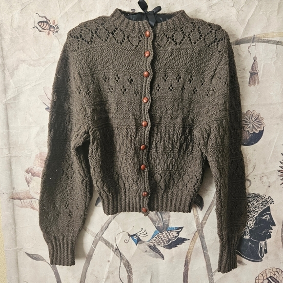 Vintage Sweaters - olive vintage wool cardigan
